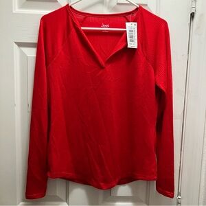 Jenni women's ribbed‎ knit split-neck long-sleeve pajama top Red Size Small